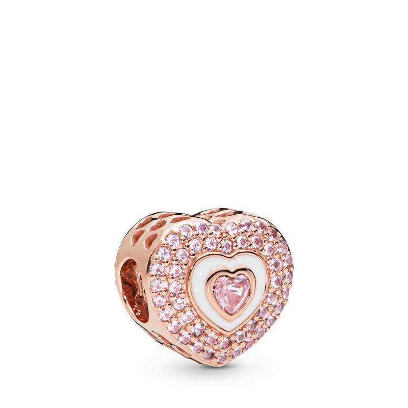 Pandora Hearts On Hearts Charm Europe - Pandora Rose/Enamel/Pink/Crystal - 876402JUY